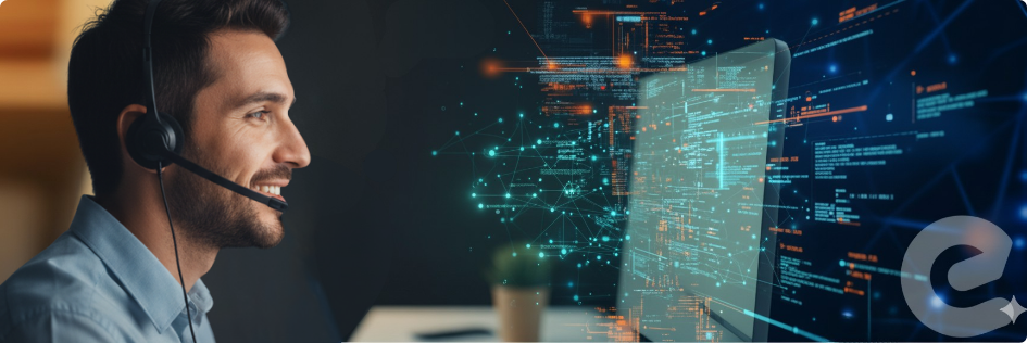 AI-assisted contact center agent reviewing live customer data