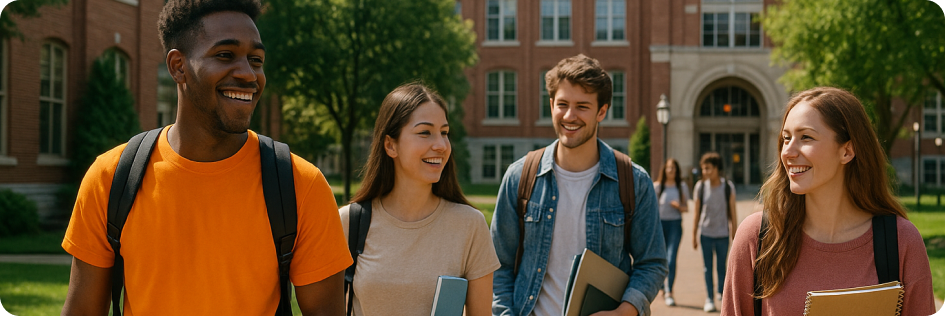 College students walking on campus