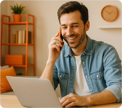 Smiling man talking on mobile phone
