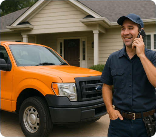 Smiling man talking on mobile phone