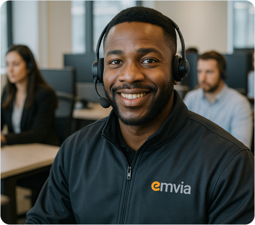 Smiling man wearing a headset