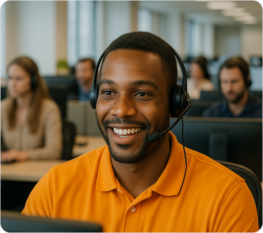 Smiling man wearing a headset