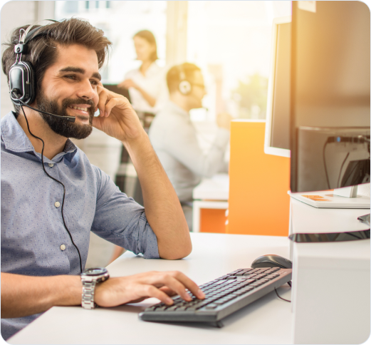 Smiling man wearing a headset