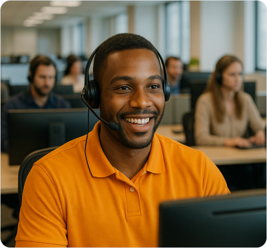 Smiling man wearing a headset