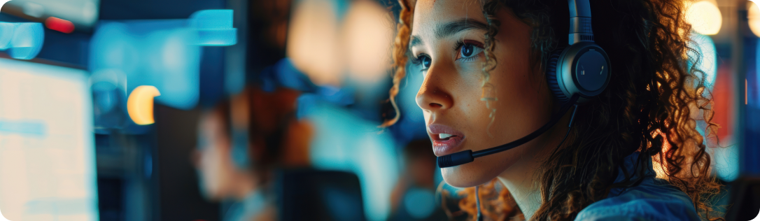 Woman wearing headset