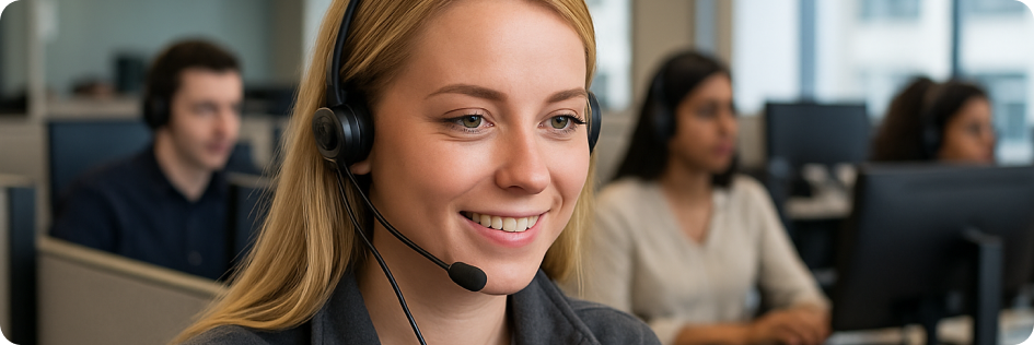 Woman wearing headset
