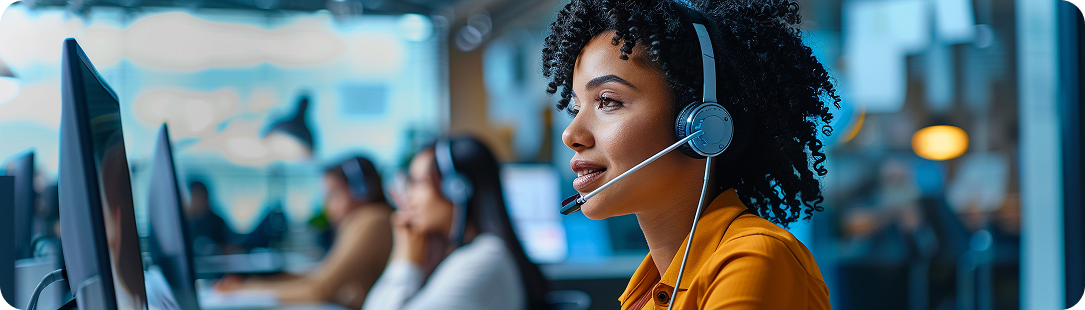 Woman wearing headset