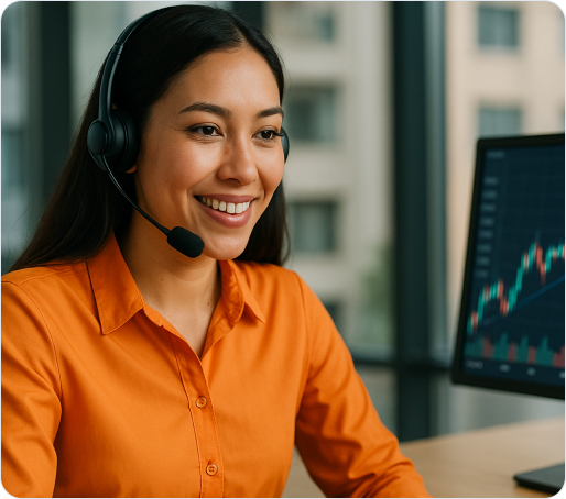 Smiling woman wearing a headset