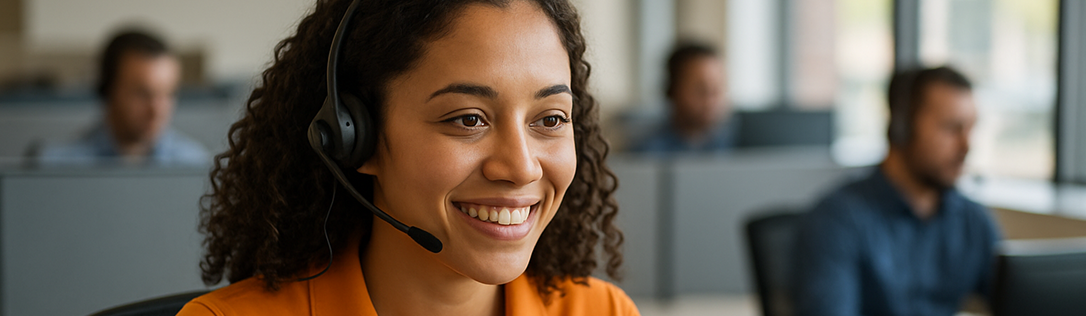 Smiling woman wearing headset