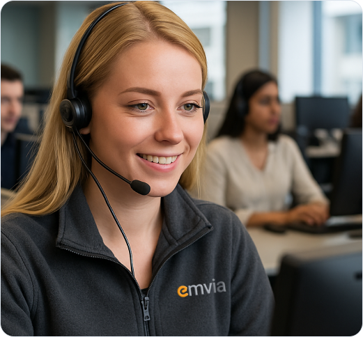 Smiling woman wearing a headset